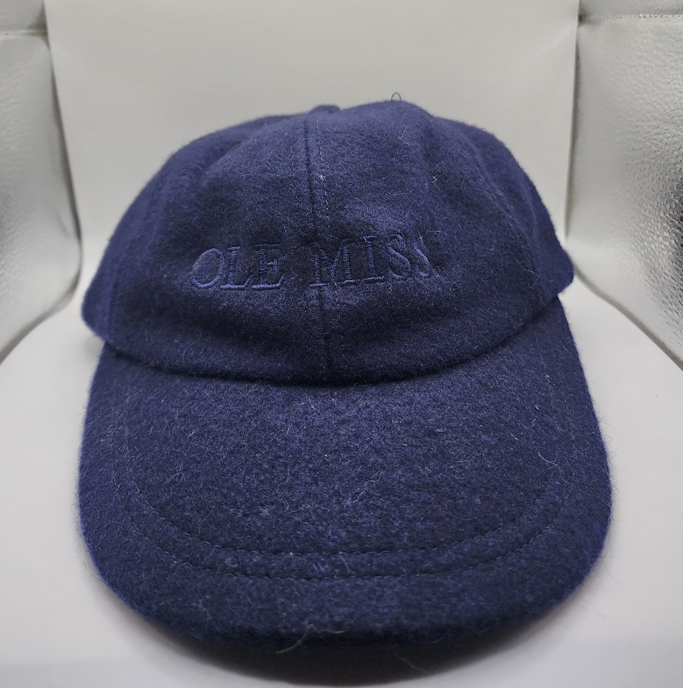 Vintage Harpurs Ole Miss Rebels Wool Nylon Blue Adjustable Leather Strap Cap.